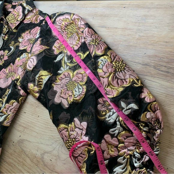 NWOT Boston Proper Sheer Floral Puff Sleeve Button Down Blouse - Picture 13 of 13